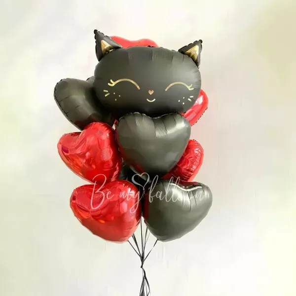 Mysterious Black Cat & Heart Balloon Set