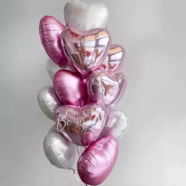 Elegant White & Pink Heart Balloon Bunch