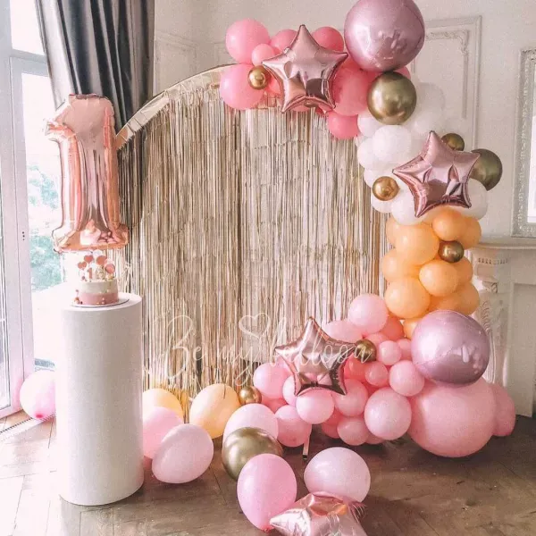 First Birthday for a Girl Balloon Garland Setup