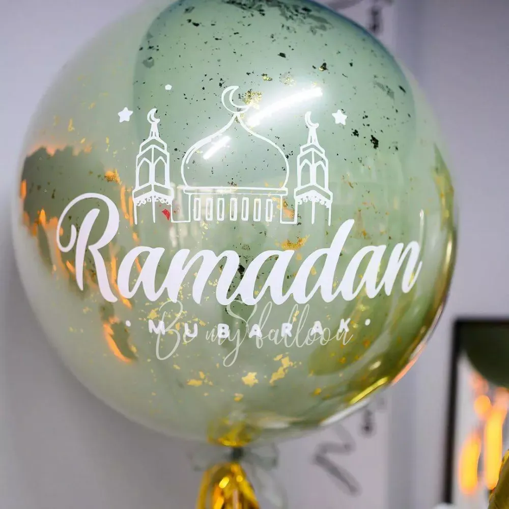 Ramadan Mubarak Eucalyptus Balloon with Gold Confetti and Tassel   