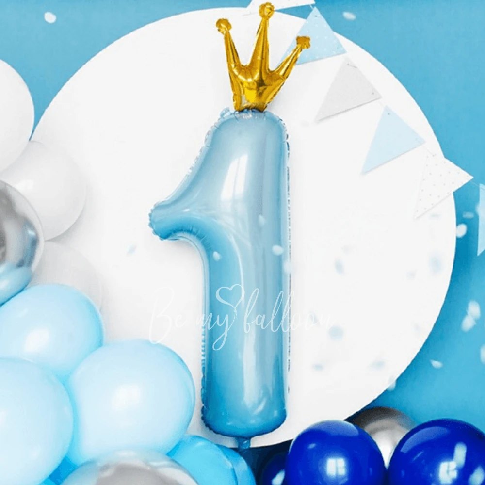 36" Helium foil Blue Crown Number 1 balloon
