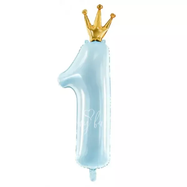36" Helium foil Blue Crown Number 1 balloon