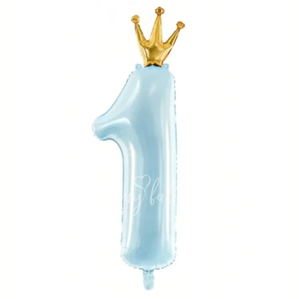 36" Helium foil Blue Crown Number 1 balloon