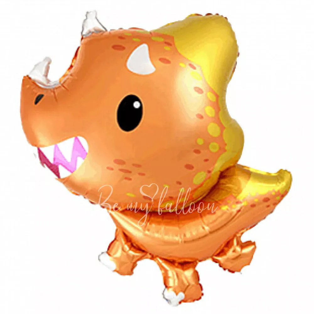 32" Dino Triceratops Orange Foil Balloon