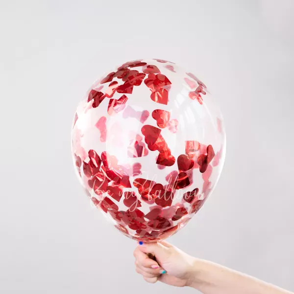 12" Helium latex Red Hearts Confetti Balloon 