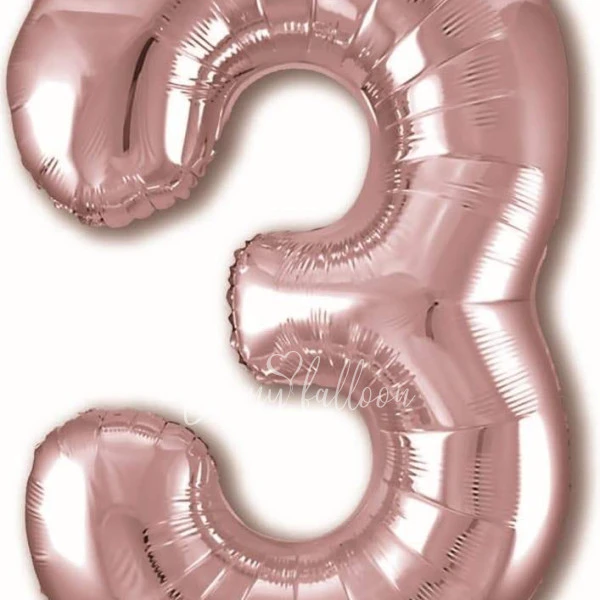 40" Helium foil gloss Rose gold Number 3 balloon