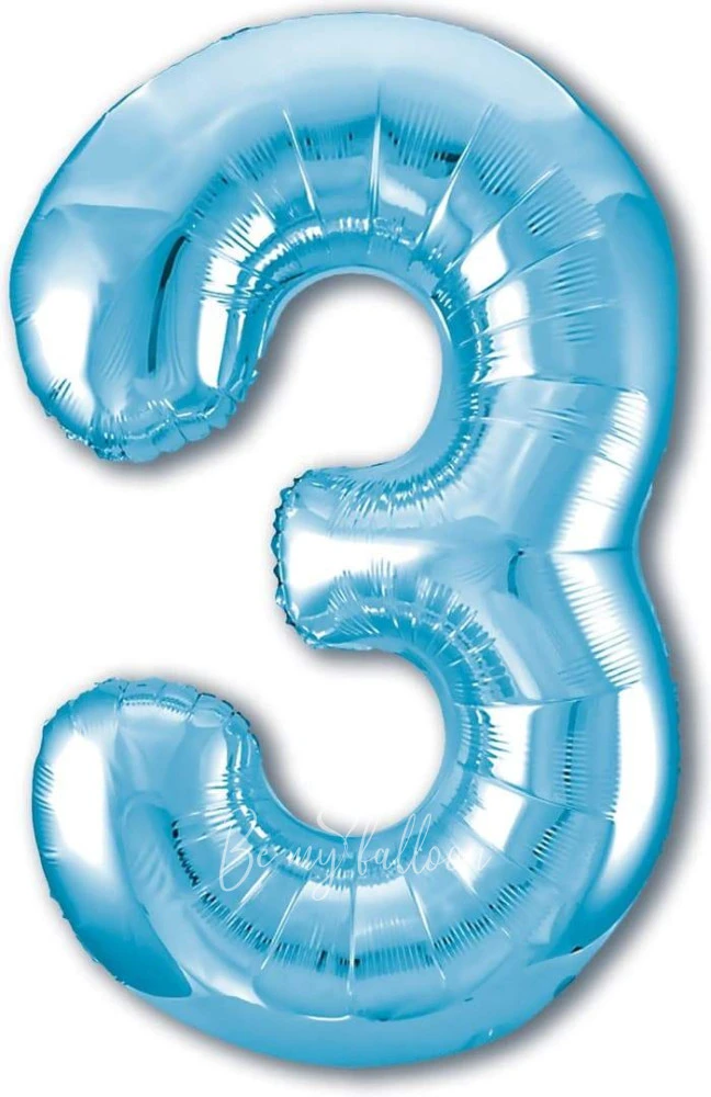 40" Helium foil gloss Light blue Number 3 balloon