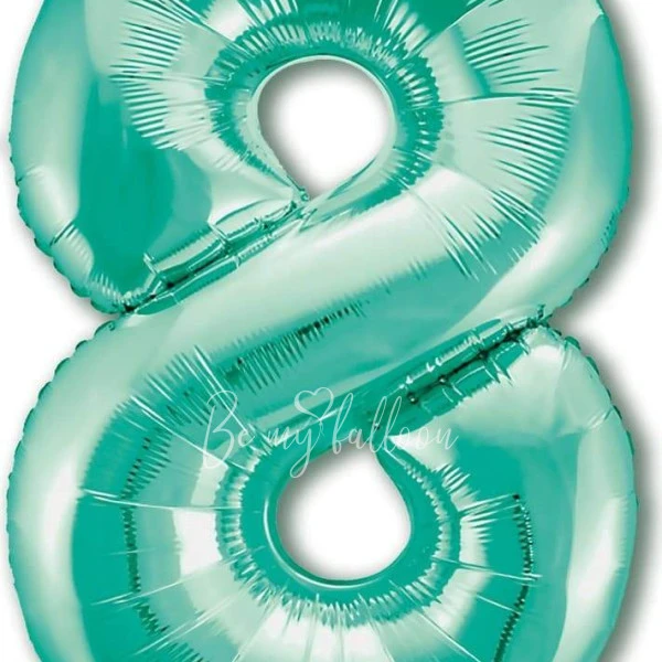 40" Helium foil gloss Biscay green Number 8 balloon