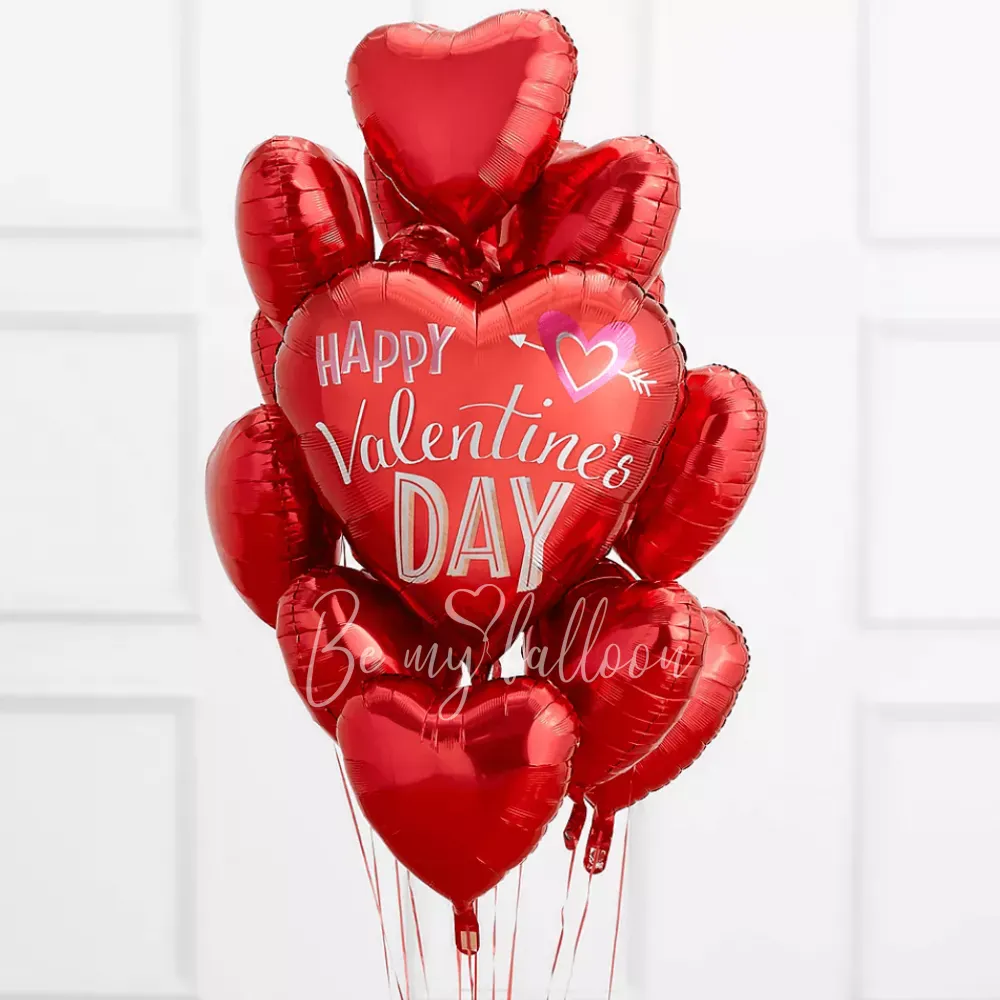 Happy Valentine's Day Red Hearts Balloon bouquet