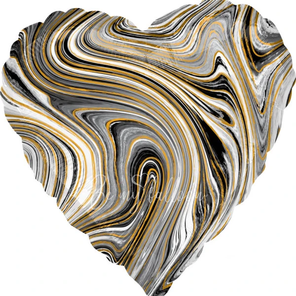 17" Helium foil gloss Marble black heart balloon 