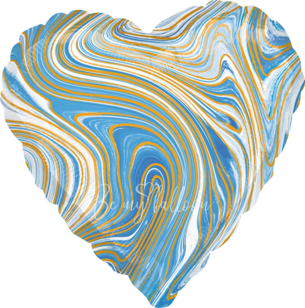 17" Helium foil gloss Marble blue heart balloon 