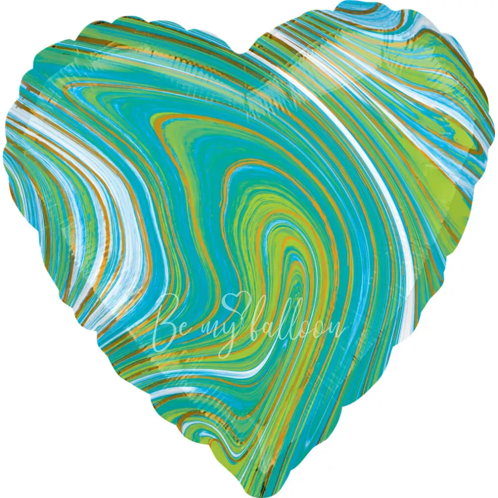 17" Helium foil gloss Marble green heart balloon 
