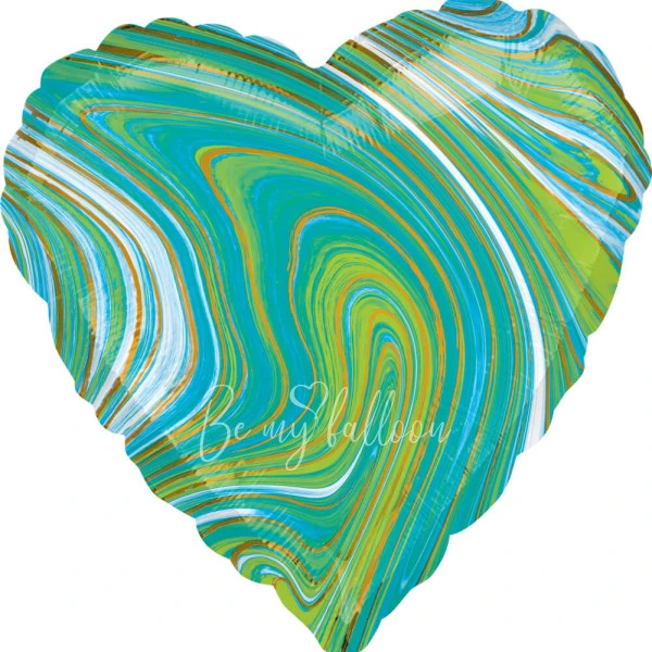 17" Helium foil gloss Marble green heart balloon 