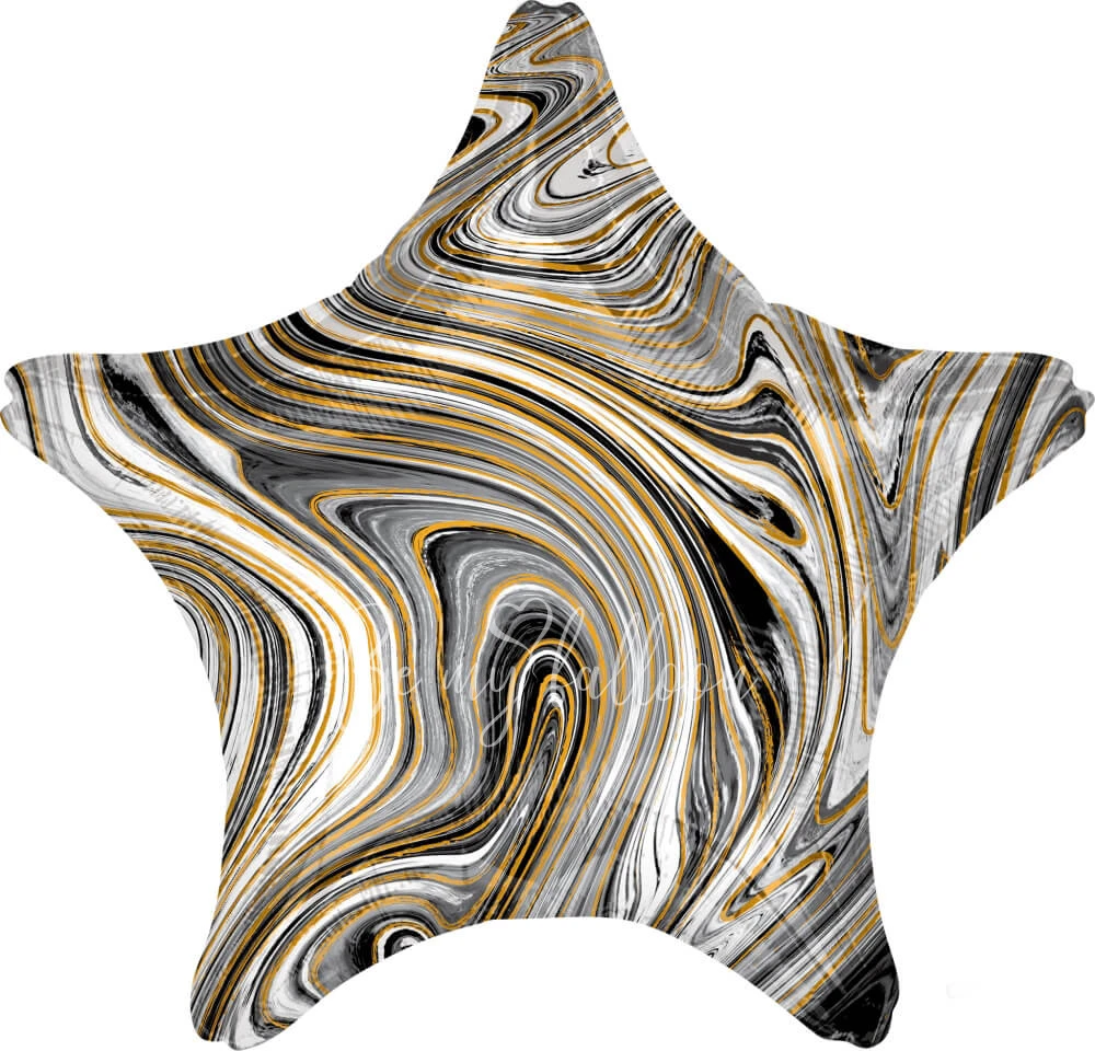 19" Helium foil gloss Marble black star balloon