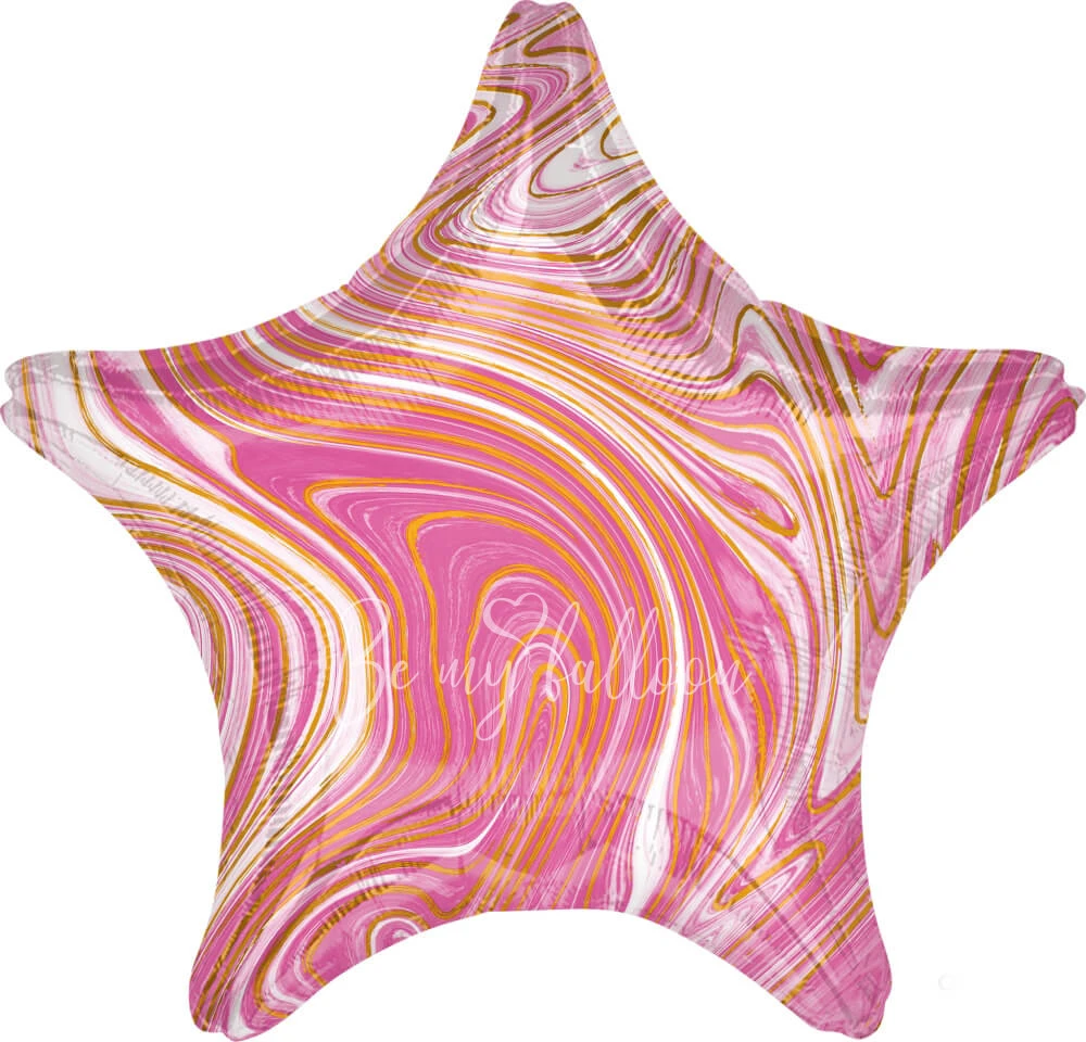 19" Helium foil gloss Marble pink star balloon