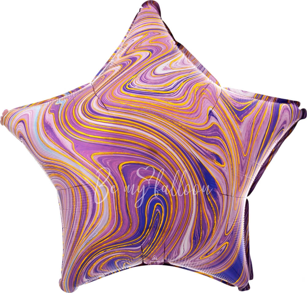 19" Helium foil gloss Marble purple star balloon