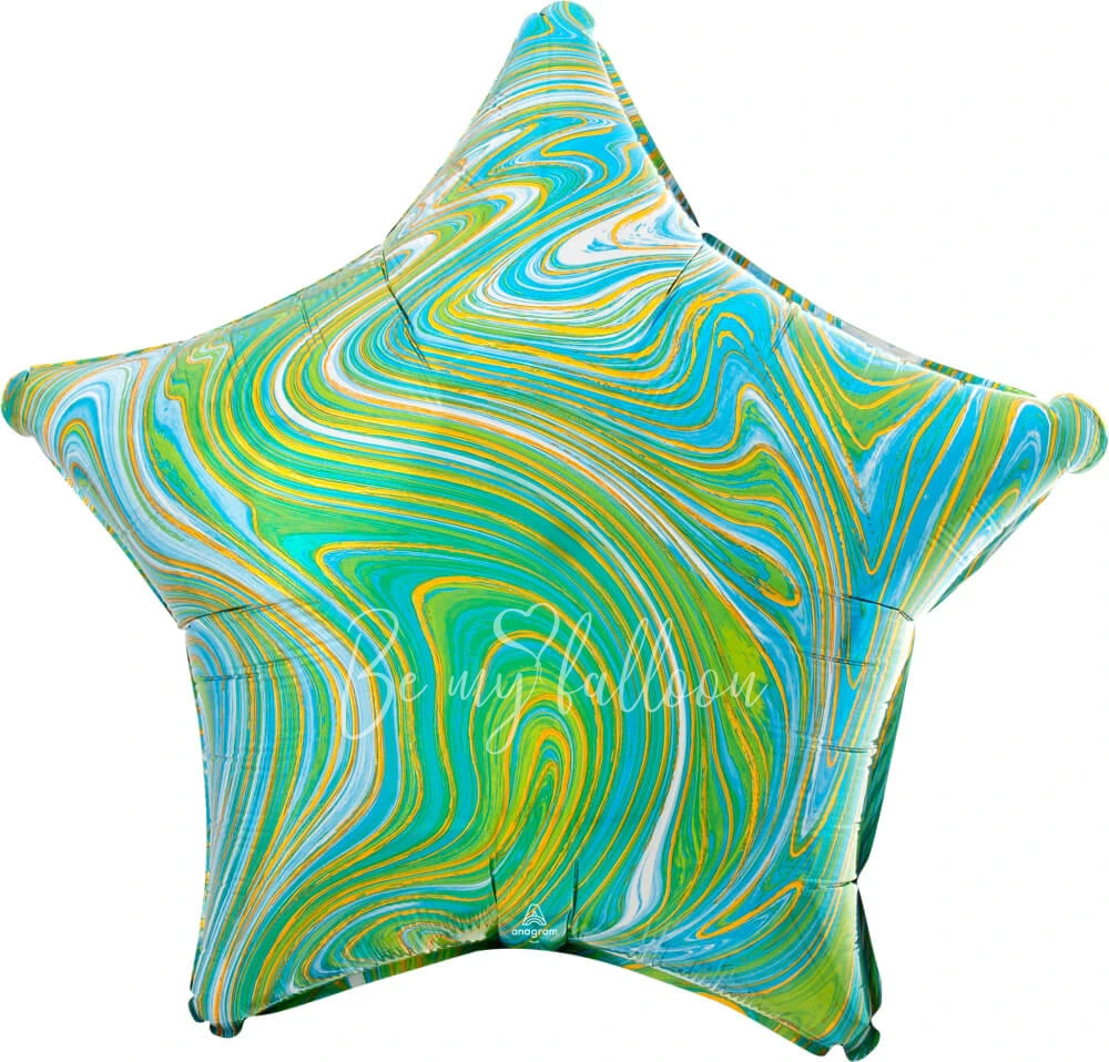 19" Helium foil gloss Marble green star balloon