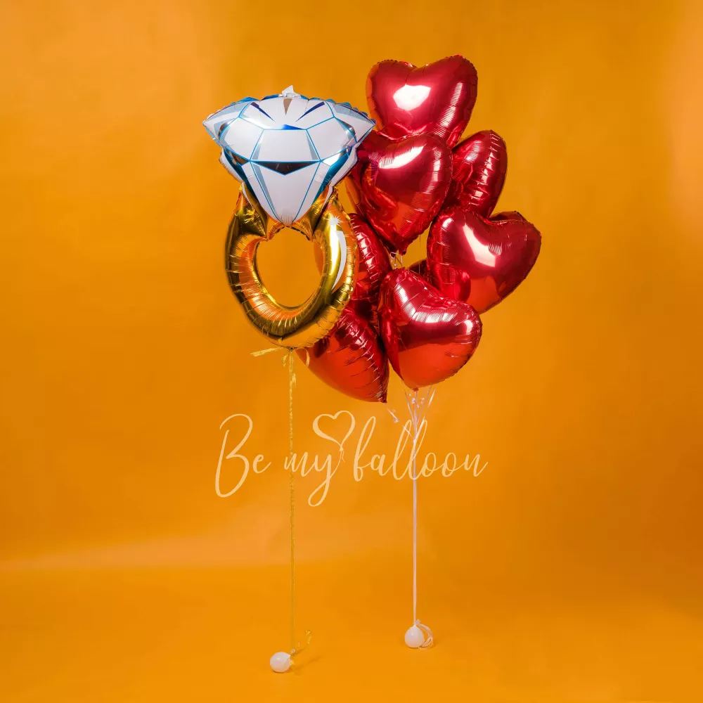 Wedding ring balloon with foil hearts balloon bouquet bundle 