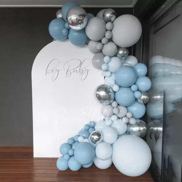 Hey baby organic balloon garland with arch backdrop 